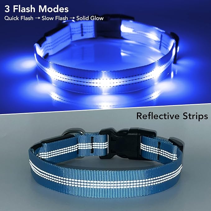 Weesiber Light Up Dog Collars - Rechargeable LED Collar - Reflective Adjustable Dog Lights for Night Walking (Blue, Small) - Image 6