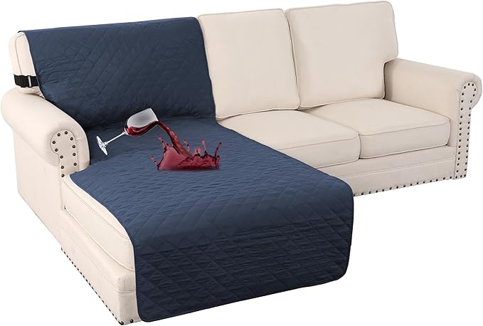 Turquoize 100% Waterproof Sofa Covers Chaise Lounge L Shape Sofa Protector Slip Cover Triple Non-Slip Sofa Slipcover for Chaise Sectional Couch Cover for Pets, Kids (Chaise, Navy) by Turquoize
