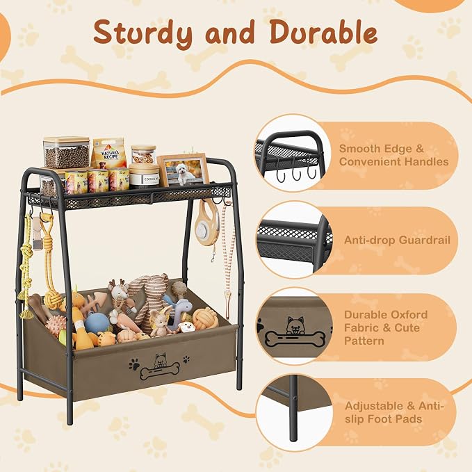 Lomivra Large Dog Toy Basket (23.6"x11.2"x9.7"), Dogs Toy Bin with Storage Organizer, Trapezoid Toy Box for Dog Stuff Accessories, Pet Toy Storage Holder Chest for Cat Dogs Essential Supplies（Brown） - Image 6