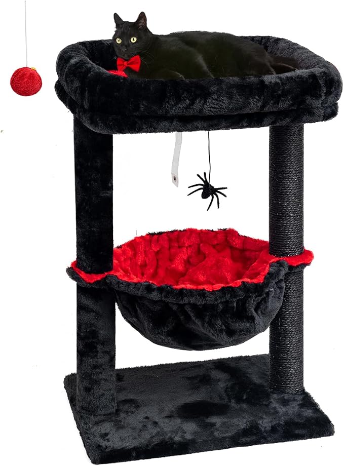 SYANDLVY Gothic Cat Tree with Coffin Bed for Indoor Cats, Activity Tower | Scratching Post for Kittens, Cat Condo Furniture with Basket & Spider Hanging Ball for Play Rest by SYANDLVY