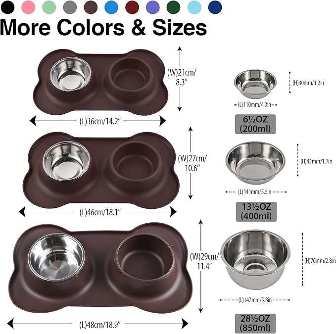 Dog Bowls 2 Stainless Steel Bowl for Pet Water and Food Feeder with Non Spill Skid Resistant Silicone Mat for Pets Puppy Small Medium Cats Dogs - Image 4