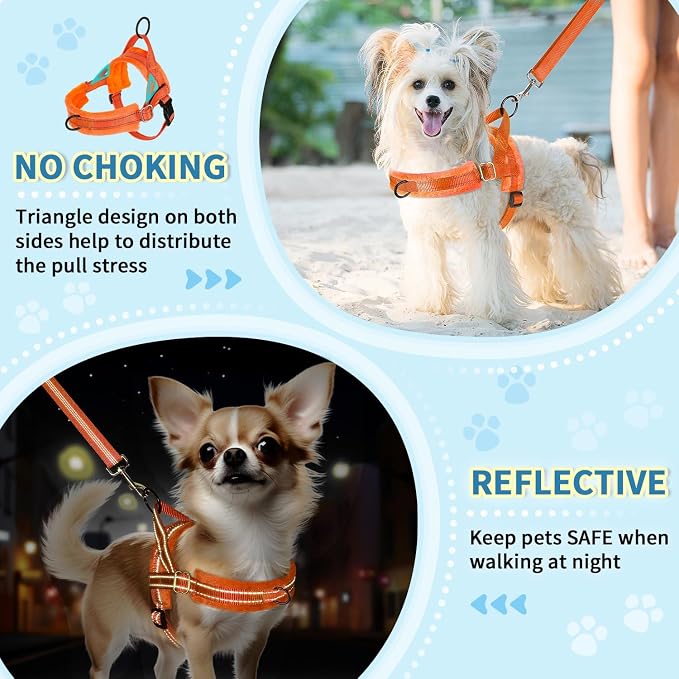 Lukovee Small Dog Harness and Leash Set, No Pull Soft Padded Vest | Both Neck & Chest Adjustable, Reflective, Puppy Harness with 4ft Lightweight Anti-Twist Dog Leash for Small Dogs (Orange,XXS) - Image 6