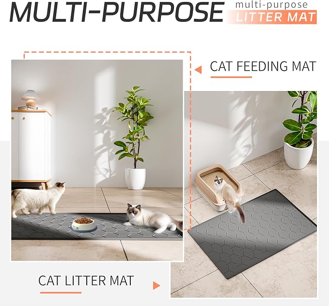 Bulkniu Silicone Cat Litter Mat, 22"x34", Raised Edge Waterproof, Dark Grey | Litter Trapping & Recycling, Easy to Clean, Non-Slip, Durable Safe & Odorless, Paw Friendly - Image 8
