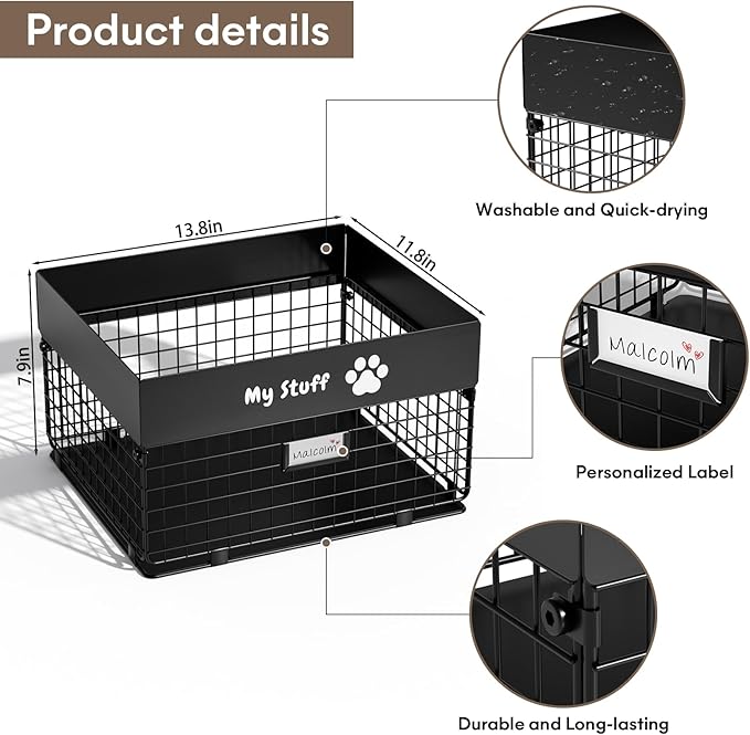 qeerable Dog Toy Basket - Metal Large Dog Toy Box for Small Dog - Dog Toy Storage Bin for Pet - Personalized Large Dog Toy Basket for Puppy and Pet- Dog Toy Organizer Holder Boxes for Living Room - Image 5