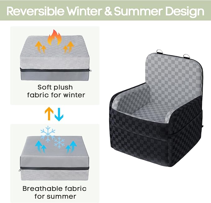 Waterproof Dog Booster Car Seat for Small Medium Dogs up to 26 lbs | 6-Inch Elevated Memory Foam CarSeat, Detachable Washable Cover, Y-Shape Safety Belt, Storage Pockets, Fits in Front/Back Seat - Image 5