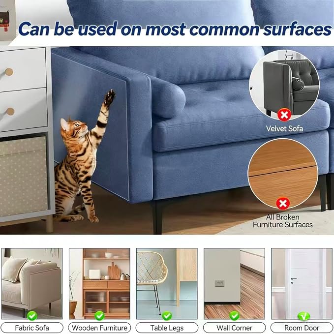 Cat Scratching Furniture Protector 12pk Clear 0.15mm Sheets +50 Pins | 12pk (8×17"×12"+4×17"×6") + 50 Pins; 0.15mm Ultra Thin Clear; No Residue & MSDS Safe;Ideal for Couch/Sofa/Arm/Chair - Image 2