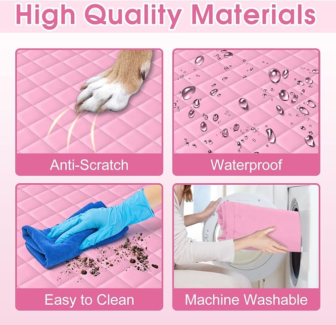 Waterproof Dog Car Seat Cover for Back Seat, Pet Hammock-S, Pink/Grey | Durable waterproof hammock with nonslip design & storage pockets. Protects seats from scratches, fits cars, SUVs & trucks. - Image 4