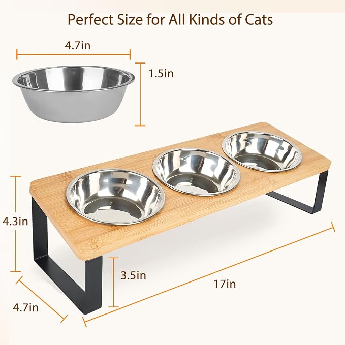 Elevated Cat Bowl, 15° Tilted Cat Bowl Stand with 3 Stainless Steel Bowls for Indoor Cats and Pet, Raised Cats Bowls for Food and Water - Image 2