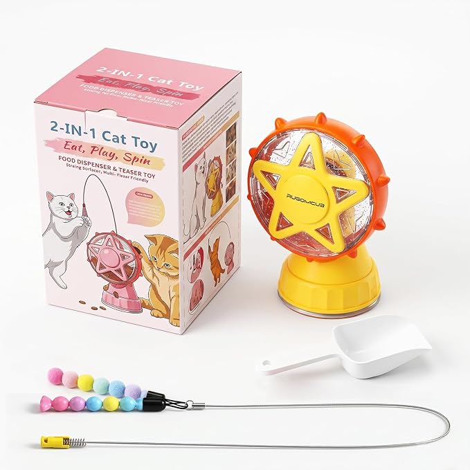 Interactive Cat Toy for Indoor Cats, Ferris Wheel Cat Treat Dispenser Teaser Wand & Suction Cup Base, w/Spoon, Puzzle Feeder Toy for Exercise, Mental Stimulation, Slow Feeding - Image 12