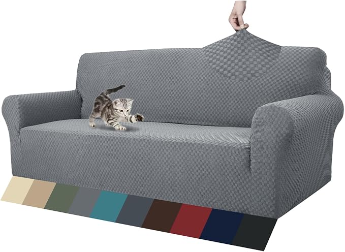 ZNSAYOTX 1 Piece Jacquard Couch Covers for 3 Cushion Couch High Stretch Sofa Cover for Pets Dogs Anti Slip Extra Large Sofa Slipcovers Furniture Protector (XL Sofa, Light Grey) by ZNSAYOTX