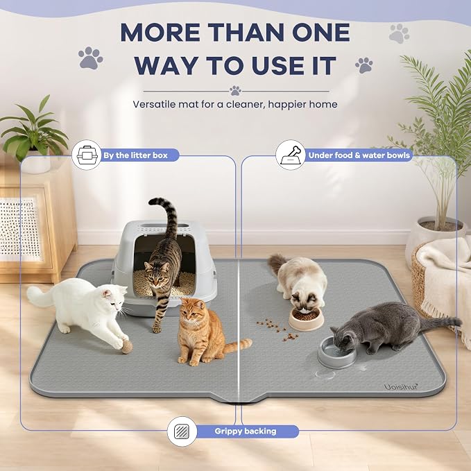 Cat Litter Mat, XL 47 x 37 in Extra Large Silicone Litter Box Mat | Gray, Silicone rubber, Water-resistant, Easy pour-out front notch, Raised lip, Grippy backing, Rinses clean - Image 6