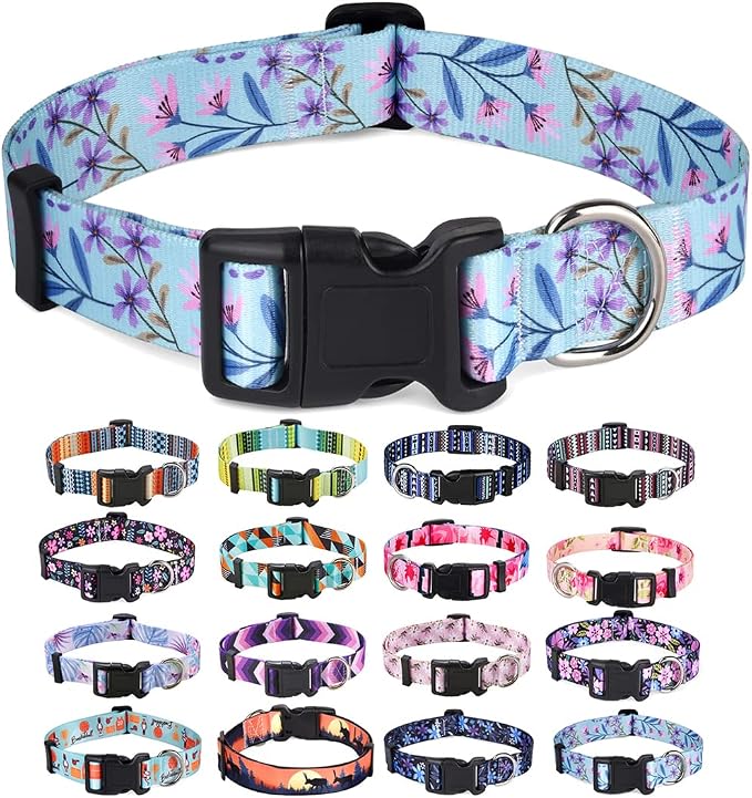 Mihqy Dog Collar for Large Dogs, Fashion Design, Floral Purple,L | Neck Fit 14.9"-24.8", Multiple Patterns，4 Sizes for Small Medium Large Dogs, Comfortable for Walks and Outdoor Hikes by Mihqy
