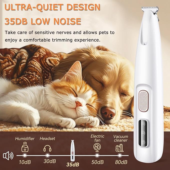 1PC Dog Paw Trimmer with LED Light,35dB Low Noise Precision Pet Paw Trimmer for Dogs Cats Grooming Clippers,Safety Electric Paw Hair Trimmer for Paws,Ears,Rump,Face,Eyes,Dog - Image 3