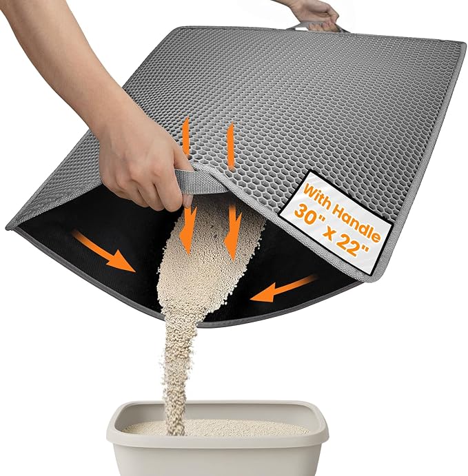 Conlun Cat litter Mat 30"x22", Large Honeycomb Double Layer Waterproof Trapping Waste for Kitty Litter Box, Easy Clean Non-Slip Cat Matt on Floor, Gray by Conlun