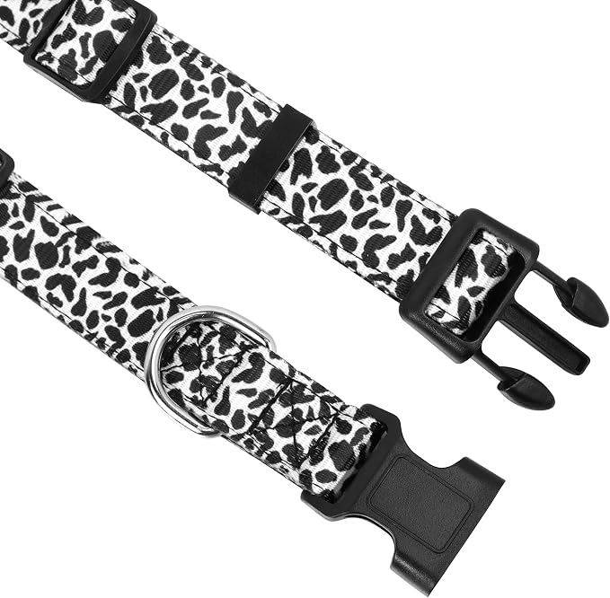 Reflective Dog Collar, Adjustable Neoprene Padded,Black White Cow,XL | Breathable Nylon for Extra Large Dogs,Tear-Resistant Webbing,Chafe‑Free on Walks and Hikes,Metal D-Ring,Night Safety - Image 3