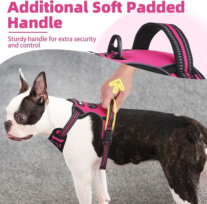 PUPTECK No Pull Dog Harness for Large, Adjustable Reflective Dog Harness with Handle Easy Control, Comfortable Soft Padded Pet Vest Harness for Extra Large Dogs, Fuschia XL - Image 2