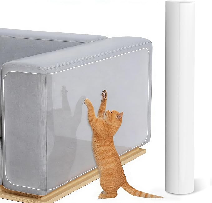 Cat Scratch Furniture Protector, Clear Flexible Plastic Adhesive Cover, Single Side Sticky Sofa Couch Guard, 7.87 x 196.8 Inches by Unknown