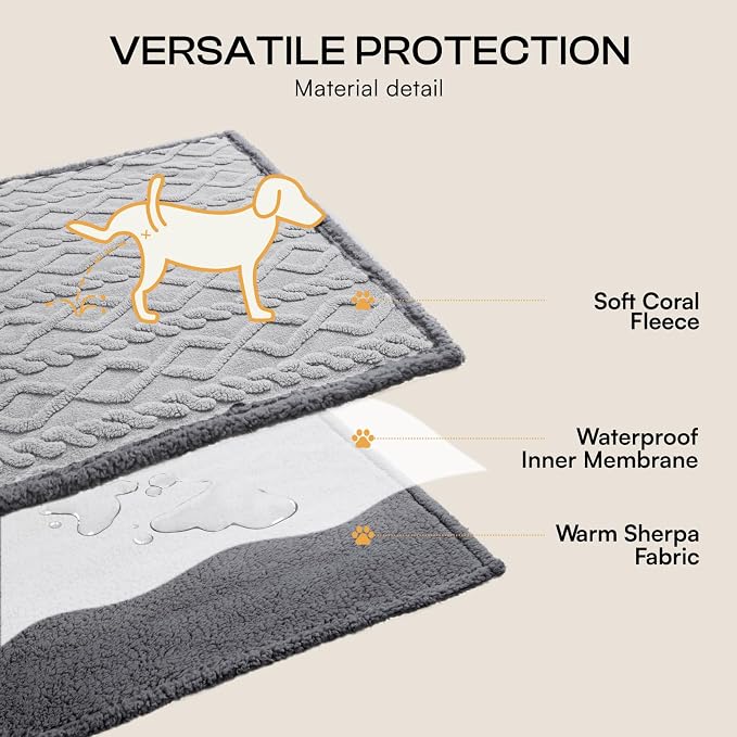 Luciphia Waterproof Blanket for Twin Bed Reversible Fleece Couch Cover | Reversible waterproof pet blanket soft fleece machine washable protect couch bed, Light Grey 85" x 57" - Image 3