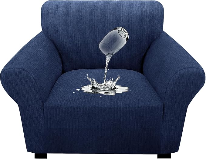 Waterproof Stretch Spandex Chair Sofa Slipcover - Non-Slip Soft Couch Cover with Elastic Bottom, Washable Leakproof Furniture Protector for Kids, Pets, Dogs & Cats (Chair, Navy) by Unknown