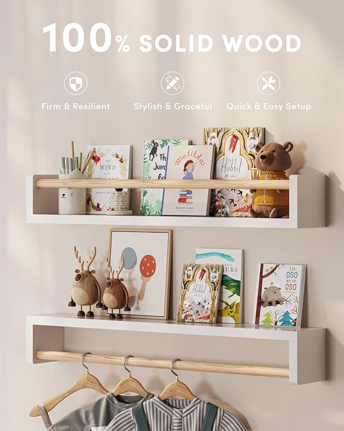 G&W Gruwald Nursery Book Shelves, Set of 3, Wall Bookshelf, Book Shelf for Kids Rooms, Wall Book Shelves for Bedroom Kids, Floating Shelf, Nursery Decor (White, 23 Inches) - Image 2