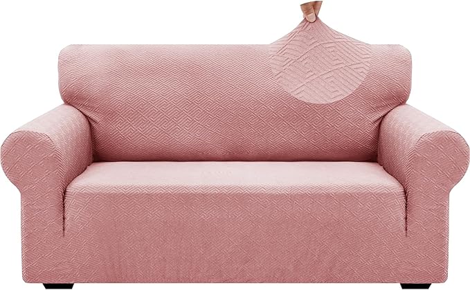 ZNSAYOTX 1 Piece Jacquard Couch Covers for 2 Cushion Couch High Stretch Loveseat Slipcover for Pets Dogs Anti Slip Love Seat Sofa Slipcover Furniture Protector (Medium,New Pattern Rose) by ZNSAYOTX
