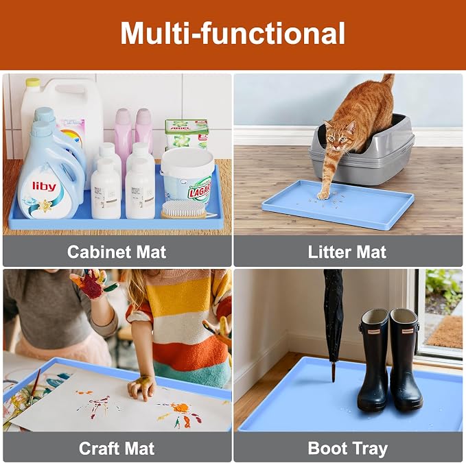 19" x 12" Extra Thick Silicone Mat Waterproof with Raised Edge, Blue | BPA-Free Non-Slip Dog & Cat Food Mat, Feeding Mat for Food and Water Bowls, Spill Proof Mat to Protect Floors - Image 8