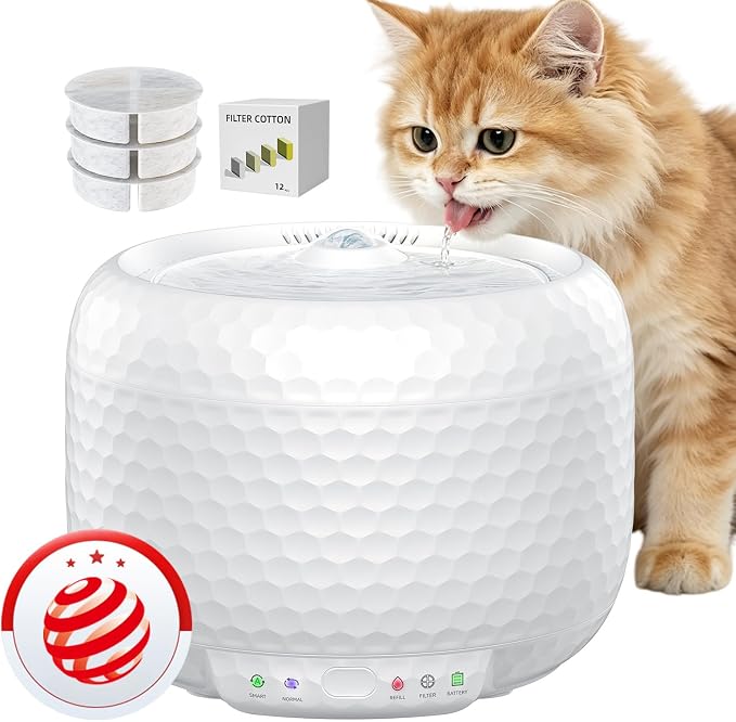 Red Dot Award Wireless Cat Water Fountain 1.8L/60oz, 145° Sensor Fountain with 5000mAh Battery, Silent Pump, Water-Electric Separation & Low Water Auto Shut Off for Cats Dogs by Petsuper
