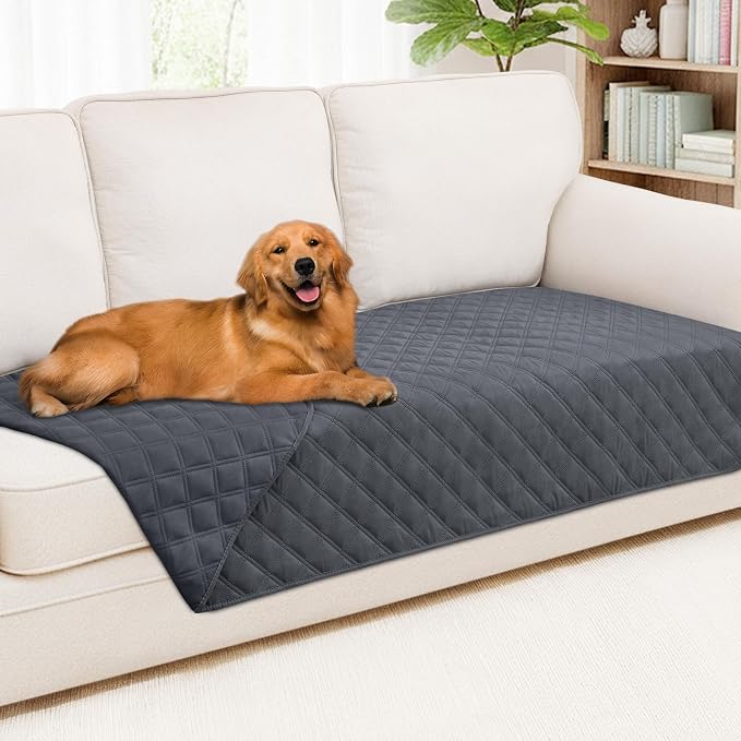 Smiry Waterproof Reversible Pet Couch Covers for Dogs | Pet Friendly, Soft Fabric, Washable Sofa Furniture Protector for Dogs Cat Kids, Checkered (40"x70", Dark Grey/Dark Grey) by Smiry