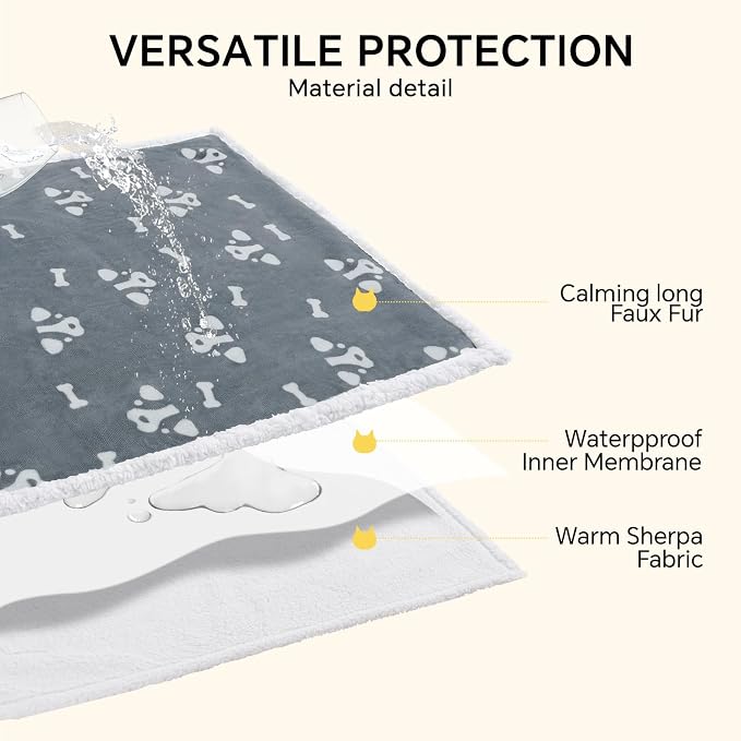 Luciphia Waterproof Dog Blanket Reversible Sherpa Fleece for Large Dogs Cat | Soft Print Pet Blanket Washable Pee Proof, Furniture Protector for Couch Sofa Bed Car, Cozy Throw(85" x 57", Grey) - Image 3