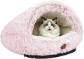 YooxArmor Round Covered Cat Bed Cave Dog Bed for Small Medium Pets,Pink,S | Cozy,Washable,Windproof,Hooded Cat Bed Cave,Self Warming Anti-Anxiety House with Fluffy Cover by YooxArmor