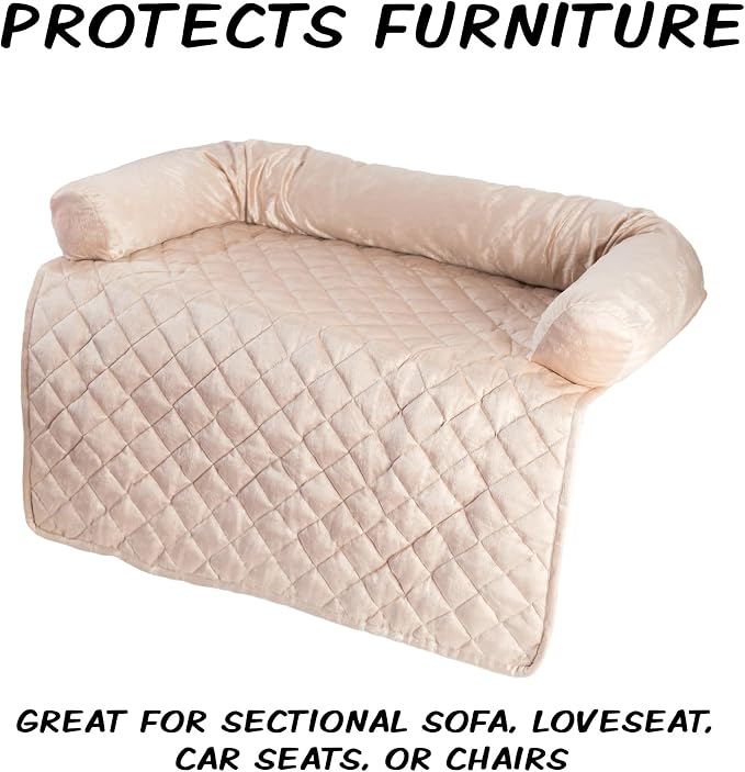 Couch Cover for Dogs - 35x35 Pet Furniture Protector with Memory Foam Neck Bolster, Quilted Fabric, and Water-Resistant Base Layer by PETMAKER (Beige - Image 2