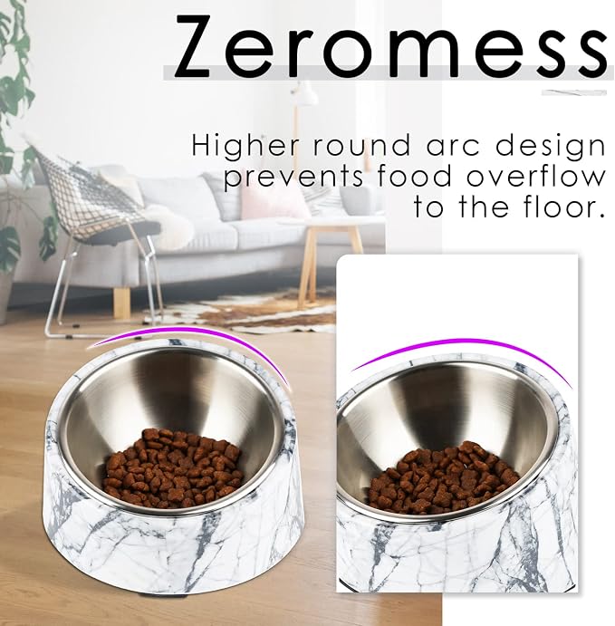 SuperDesign Mess Free 15° Slanted Bowl for Dogs and Cats, Tilted Angle Bulldog Bowl Dog Feeder, Non-Skid & Non-Spill, Easier to Reach Food S/0.5 Cup Marble Pattern - Image 7