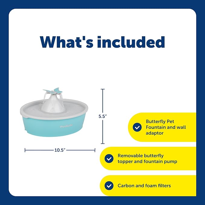 PetSafe Butterfly Cat Water Fountain, Pump & Filters, 50 oz Capacity | Butterfly Topper Creates 4 Water Streams, Replaceable Carbon and Foam Filter Keep Water Fresh and Clean - Image 3