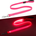 LED Dog Leash, 4 Ft Light Up Dog Leash USB Rechargeable Waterproof, Nylon Reflective Leashes with Padded Handle, Safety Glow in The Dark Walking Lead for Large Medium Small Pets(Pink) by Kpuplol