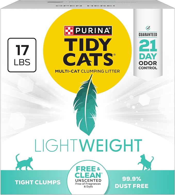 Purina Tidy Cats Low Dust Clumping Cat Litter, LightWeight Free & Clean Unscented, Multi Cat Litter - 17 lb. Box | Unscented, charcoal-powered formula offers 21-day odor control and tight, dust-free clumping. by PurinaTidyCatsLitter