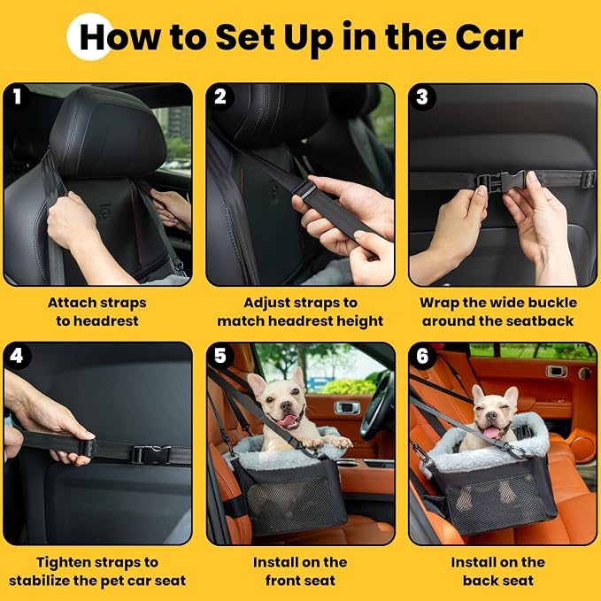 Conlun 2-Pack Dog Car Seat | Steel Frame Anti-Collapse | Small Pet | Black | Heavy-duty Oxford | Rigid Skeleton Stops Wobbling | Leash Prevents Escapes | Elevated Pet Booster for Calm Car Trips - Image 9