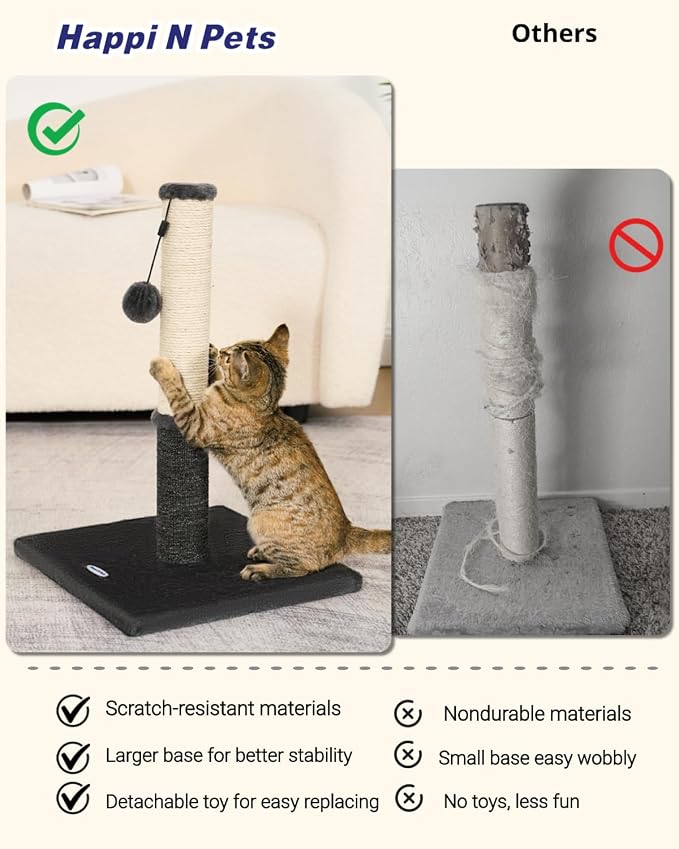 Cat Scratching Post, Cat Scratchers for Indoor Cats, with Toys | For Kitten & Medium Cats, Sisal & Carpet In One For Various Scratching Needs, Solid Structure, Extra Free Toy, Smokey Gray - Image 4