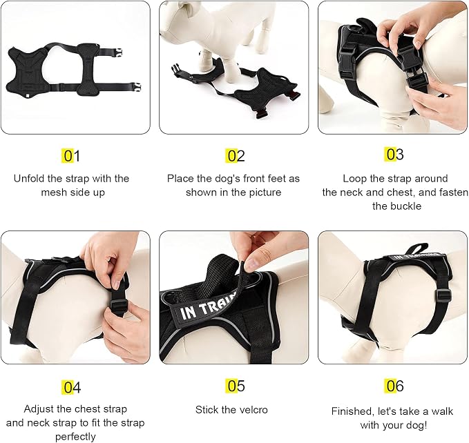 Service Dog Harness, Reflective Dog Vest Harness with 5 PCS Patches, Adjustable Soft Oxford Pet Harness, Inner Layer Mesh, Easy to Control for Dogs - Image 7