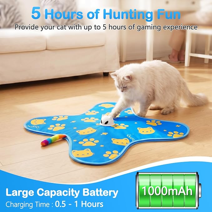 Interactive Cat Toys for Indoor Cats, Rechargeable Hide & Seek Toy | Touch Activated, 3 Speed Modes, 10-Min Auto off, Bird Chirps(can turn off), Hidden Feather Wand for Bored Adult Cats, Blue - Image 5