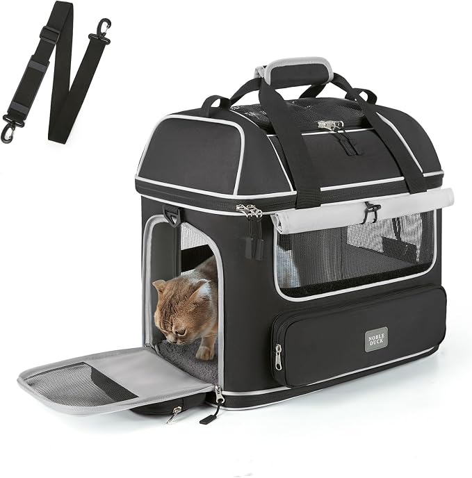Expandable Cat Dog Carrier: NOBLE DUCK Soft-Sided Pet Carrier Airline Approved Large Small Medium Collapsible Portable Travel Up to 25 Lbs Black by NOBLE+DUCK