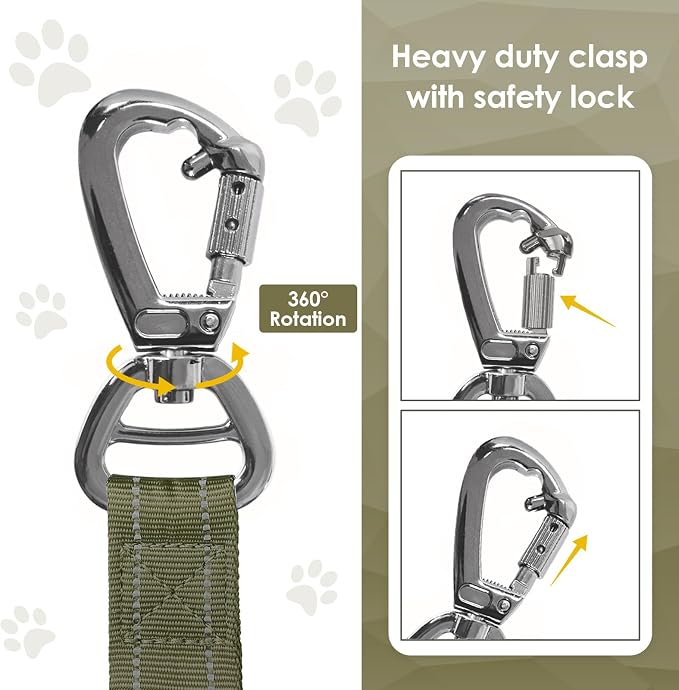 AUBELL Tactical Dog Leash Heavy Duty,4-6ft No Pull Bungee Leash,Green | Reflective Dog Leash for Medium Large Dogs with Comfortable Padded Double Handle,Car Seat Belt,360 Degree Rotating Carabiner - Image 3