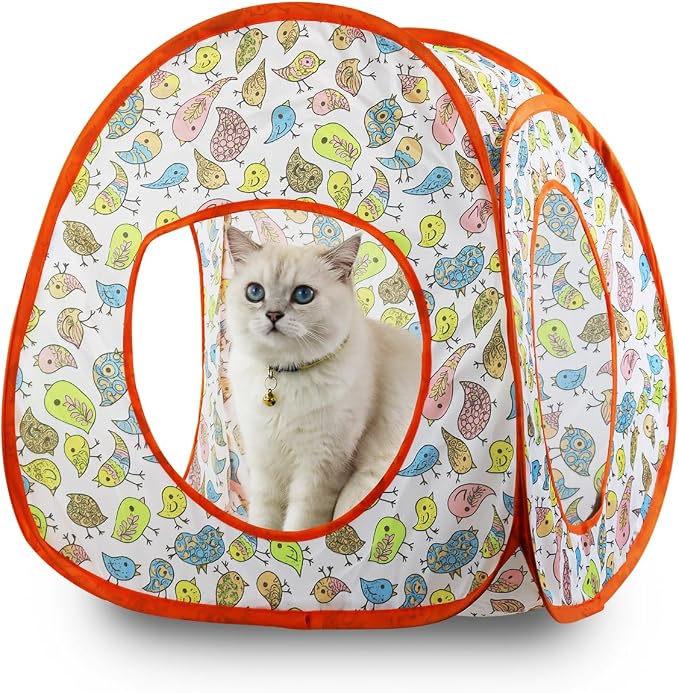 Andiker Cat Tent, 3 Holes Safe and Strong Cute Cats Tunnel Collapsible Easy to Carry Cat House for Indoor Cats Kittens Hiding Playing Training Sleeping (Tent Bird) by Andiker-ServingforYou