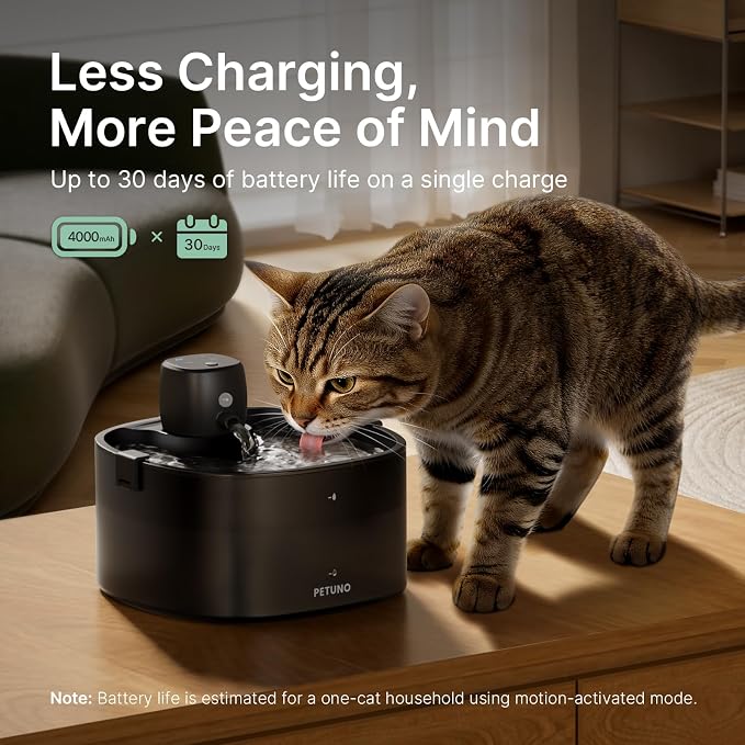 Cordless Cat Water Fountain, Battery Operated, Black 6 Filters, 78oz | Wireless Cat Fountain Rechargeable 4000mAh, Motion Sensor, Ultra-Quiet Pump, Locking Lid, Automatic Pet Fountain - Image 4