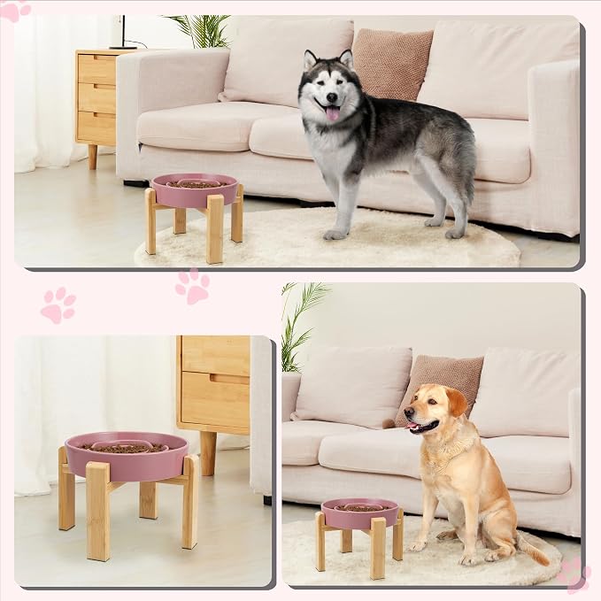 Elevated Slow Feeder Dog Bowl, 8.8" Ceramic Maze Dog Bowl with Stand | 3.2 Cups Slow Feeding Dog Dish for Fast Eaters, 7" Tall Anti-Slip Raised Slow Feeder for Medium to Large Breeds, Pink - Image 6