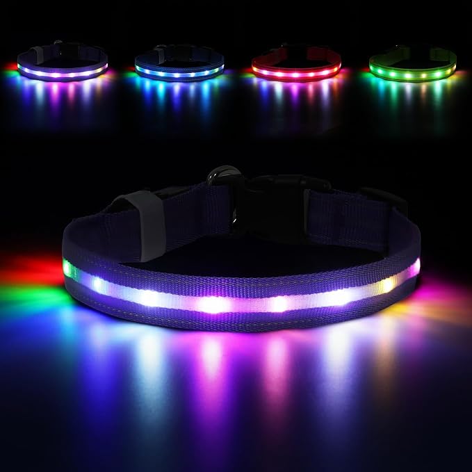 LED Dog Collar, RGB Light Up Dog Collar USB Rechargeable 6 Modes | Waterproof Light Up Dog Collar with Soft Nylon Comfort, Adjustable Fit for Small Medium Large Dogs Purple L by Jewyow