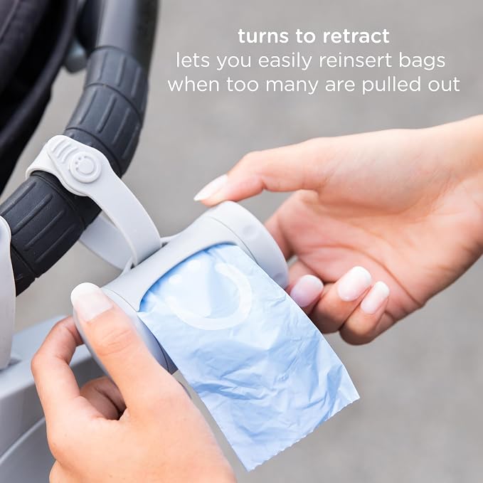 Ubbi Retractable Bag Dispenser for Diaper Bag, Gray, 2 Pack | Portable Bag Holder for Travel, Clips to Stroller or Diaper Bag, Newborn Baby Essentials, Includes 48 Lavender Scented Bags - Image 2