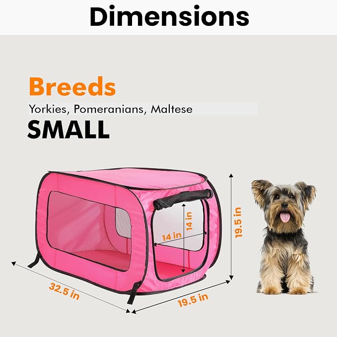 Portable Collapsible Pop Up Kennel, 32.5" L x 19.5" W x 19.5" H, Fuchsia | Collapsible indoor/outdoor travel cat and dog crate with mesh screen windows pops up and folds flat for easy storage - Image 2