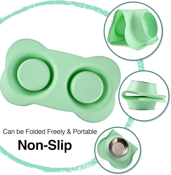 Dog Bowls 2 Stainless Steel Bowl for Pet Water and Food Feeder with Non Spill Skid Resistant Silicone Mat for Pets Puppy Small Medium Cats Dogs - Image 2