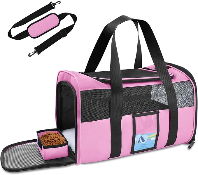 Refrze Pet Carrier Airline Approved, Cat Carriers for Medium Small Cats, Soft Dog Carriers for Dogs, TSA Approved Pet Carrier for Cats Dogs of 15 Lbs, Puppy Carrier,Pink by Refrze