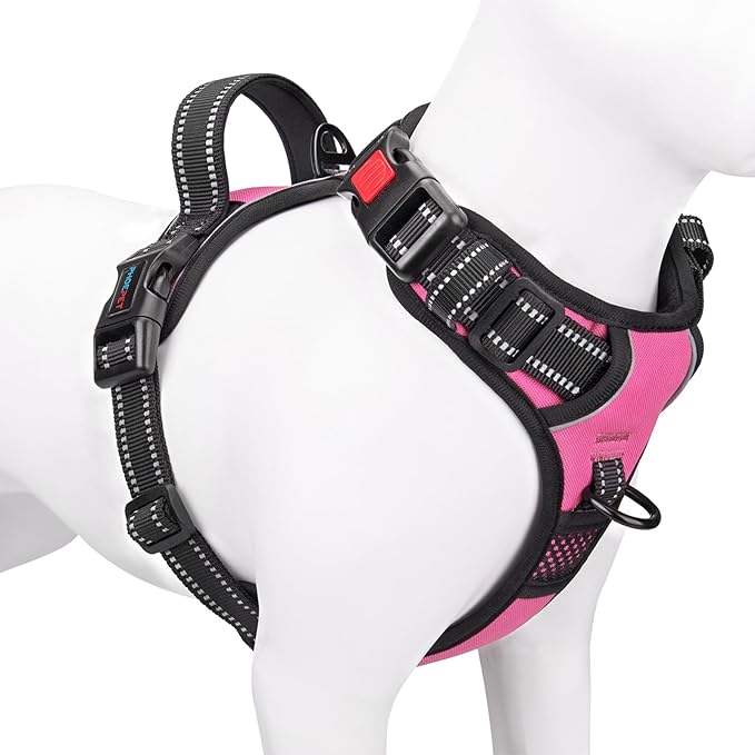 Reflective Dog Harness Large Breed Adjustable No Pull Vest | with Handle 2 Metal Rings 3 Buckles [Easy to Put on & Take Off](XL, Pink) by PHOEPET
